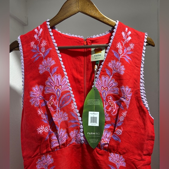 Farm Rio Red Porcelain Garden Linen Midi Dress. XL.